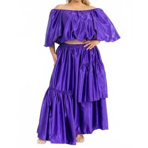 NEW KAREN T DESIGN off shoulders crop top and asymmetric ruffled skirt set in pu